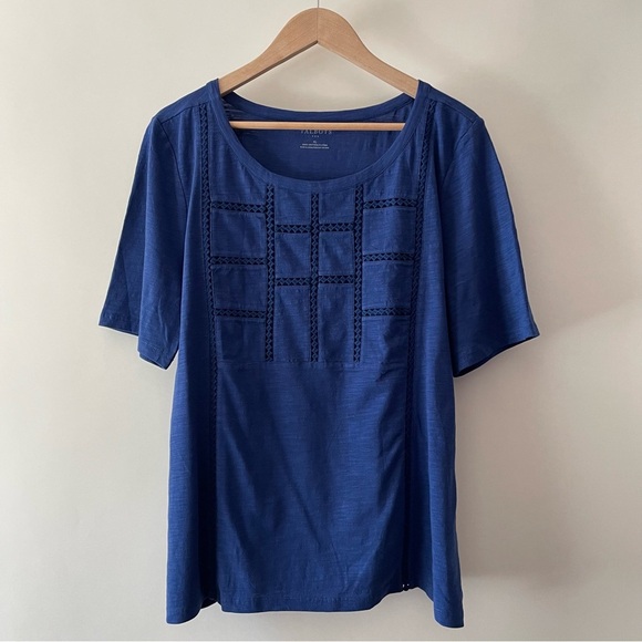 NWOT Talbots Royal Blue Cotton Short Sleeve T-Shirt w/ Front Detail Size XL - Picture 1 of 12